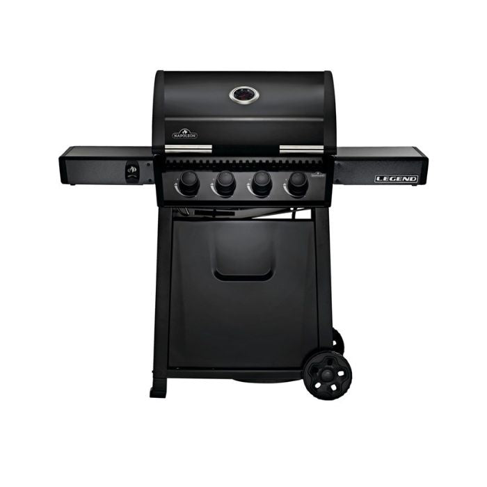 Legend 425 Propane Gas Grill with Infrared Side Burner & Front Door, Black